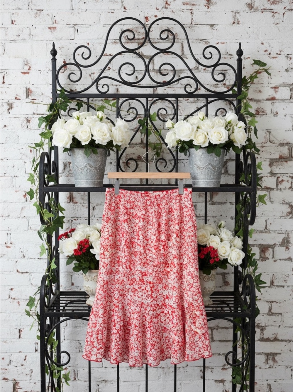 Christopher and Banks red floral skirt